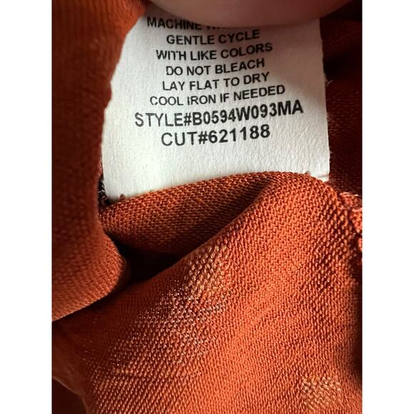 Kim & Cami Rust paprika Kitten Bow Short Sleeve Blouse Size XL Career Brunch - Picture 6 of 7